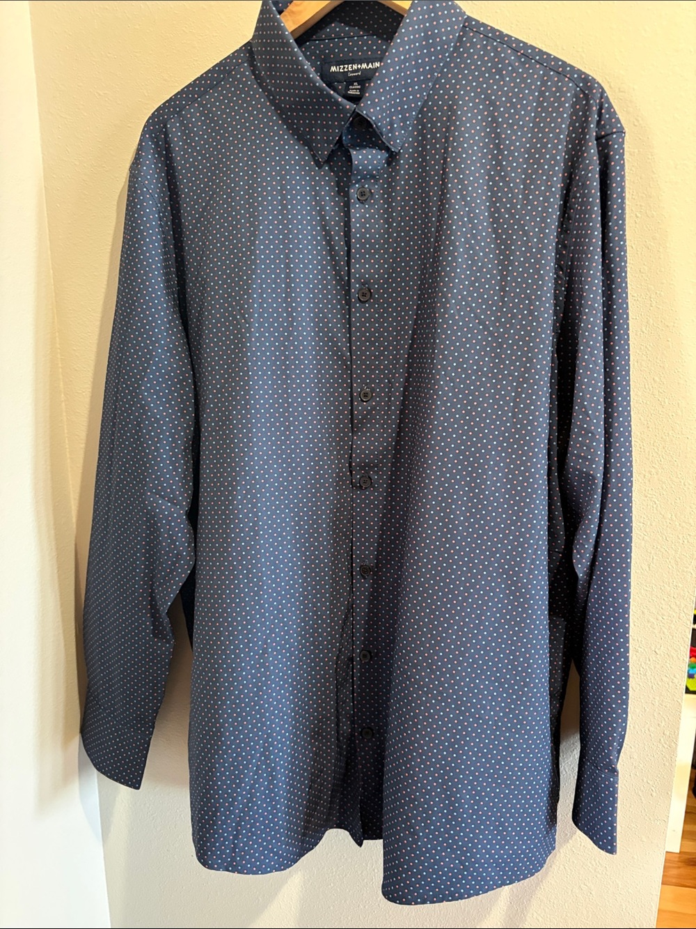 Mizzen+Main Leeward Navy Blue Microdot Dress Shirt (XL Classic)